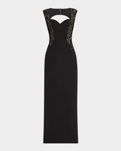 AIDAN MATTOX CUTOUT BONDED CREPE & LACE COLUMN GOWN