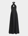 Aidan Mattox Cutout Pleated Mikado Halter Gown In Black