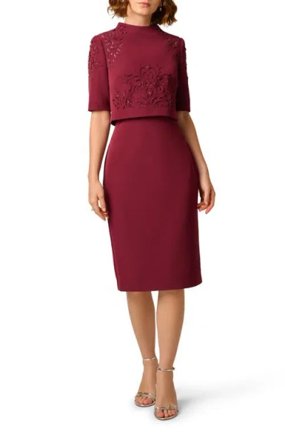Aidan Mattox Cutout Stretch Crepe Popover Sheath Dress In Mahogany