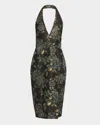 Aidan Mattox Deep V-neck Stretch Jacquard Sheath Midi Dress In Multi