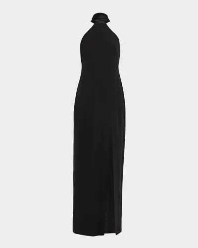 Aidan Mattox Draped Bonded Crepe Column Gown In Black