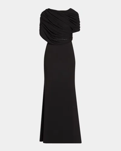 Aidan Mattox Draped Crepe Gown In Black