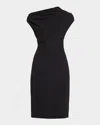 Aidan Mattox Draped One-shoulder Jersey Knit Midi Dress In Black