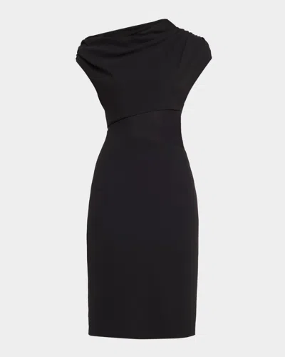 Aidan Mattox Draped One-shoulder Jersey Knit Midi Dress In Black