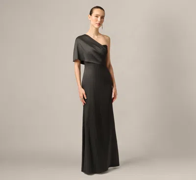 Aidan Mattox Draped One Shoulder Stretch Mikado Mermaid Gown In Black