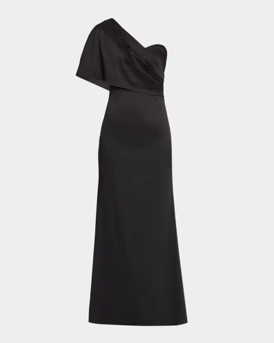 Aidan Mattox Draped One Shoulder Stretch Mikado Mermaid Gown In Black