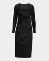 Aidan Mattox Draped Stretch Mikado Sheath Midi Dress In Black