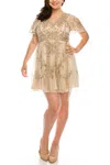 Aidan Mattox Embellished Flutter Sleeve Mini Dress In Champagne