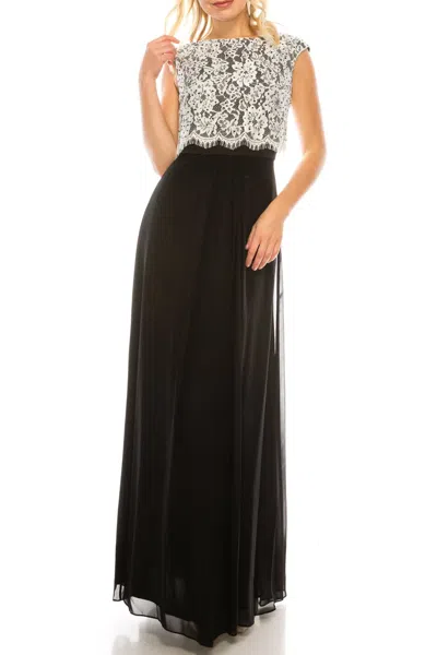 Aidan Mattox Embellished Lace Top Evening Dress In Ivory Black