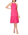 Aidan Mattox Floral Applique Embellished Midi Dress In Electric Pink