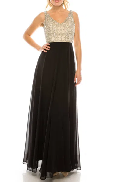 Aidan Mattox Embellished Sleeveless A-line Dress In Champagne/black