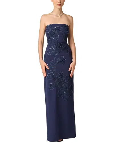 Aidan Mattox Embroidered Crepe Long Dress In Av410-dark Navy