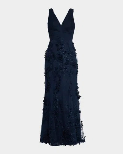 Aidan Mattox Embroidered Floral Applique Gown