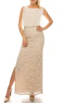 Aidan Mattox Embroidered-lace Evening Dress In Champagne