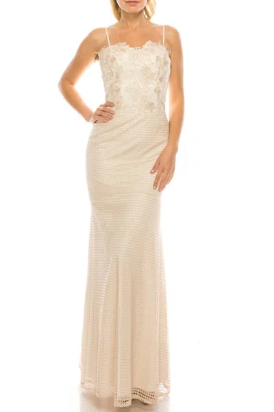 Aidan Mattox Embroidered Lace Trumpet Dress In Champ Ivory