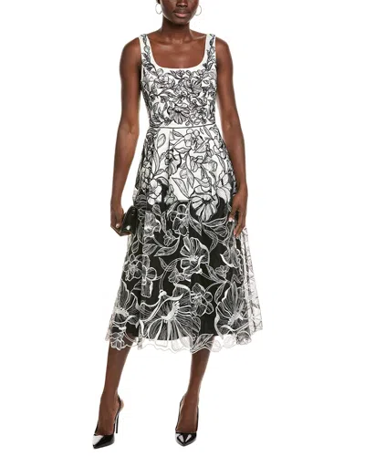 Aidan Mattox Embroidered Midi Dress In Gray