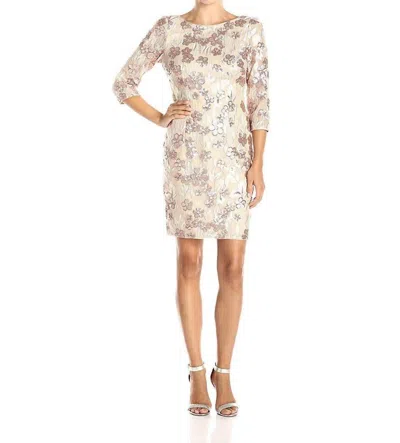 Aidan Mattox Embroidered Sequin Dress In Champagne In White