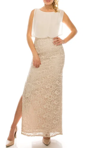 Aidan Mattox Embroidered-lace Evening Dress In Champagne In Neutral