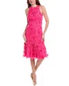 Aidan Mattox Floral Applique Embellished Midi Dress In Pink