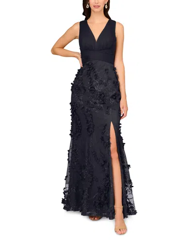 Aidan Mattox Floral Applique Mermaid Gown - Exclusive In Blue