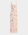 Aidan Mattox Floral Bead & Sequin Column Gown In Pink