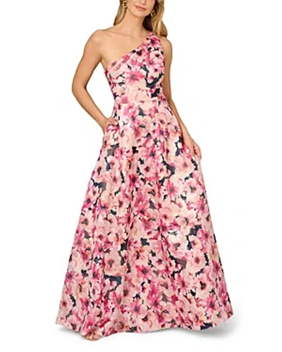 Aidan Mattox Floral Jacquard Ball Gown In Pink