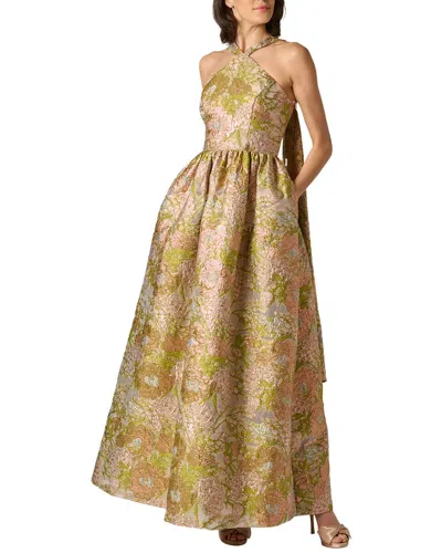 Aidan Mattox Floral Jacquard Long Dress In Neutral