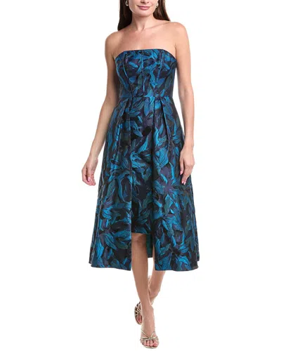 Aidan Mattox Floral Jacquard Midi Dress In Blue