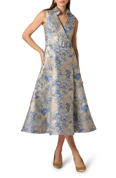 Aidan Mattox Floral Jacquard Midi Dress In Green