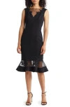 Aidan Mattox Floral Lace Illusion Mesh Cocktail Dress In Black