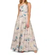 Aidan Mattox Floral Maxi Ballgown In White In Multi