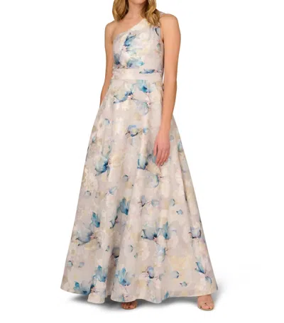 Aidan Mattox Floral Maxi Ballgown In White In Multi