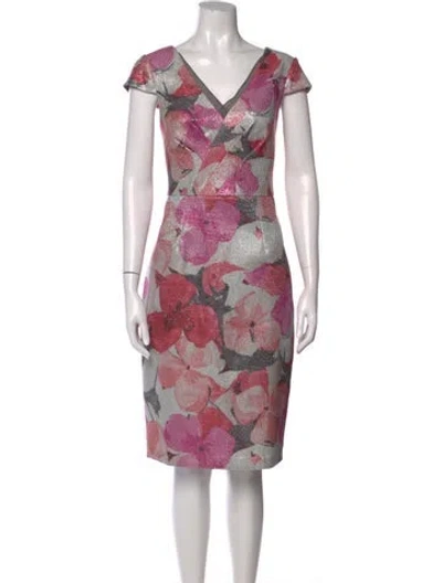 Pre-owned Aidan Mattox Floral Print Knee-length Dress In Pink