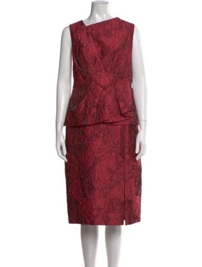 Pre-owned Aidan Mattox Floral Print Knee-length Dress In Red