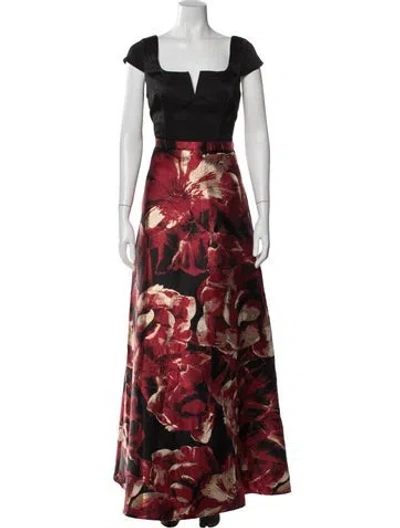 Pre-owned Aidan Mattox Floral Print Long Dress In Black