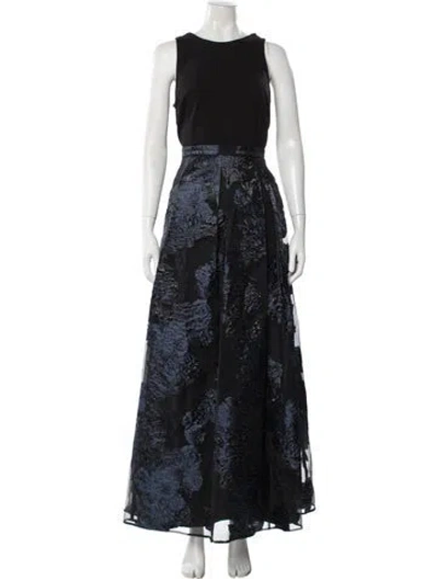Pre-owned Aidan Mattox Floral Print Long Dress In Black