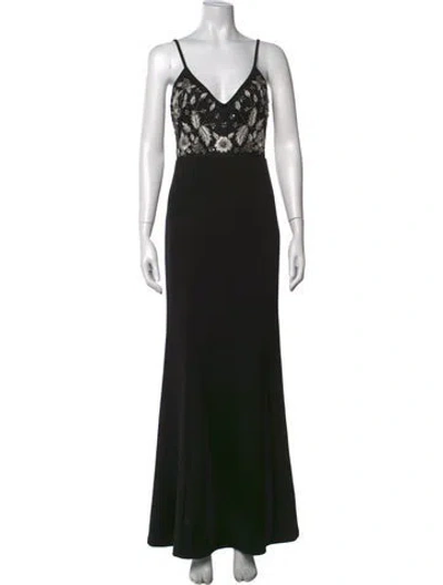 Pre-owned Aidan Mattox Floral Print Long Dress In Black