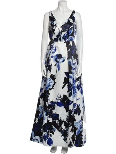 Pre-owned Aidan Mattox Floral Print Long Dress In Blue