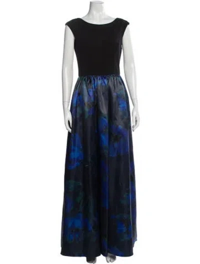 Pre-owned Aidan Mattox Floral Print Long Dress In Blue