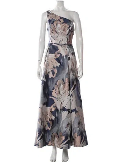 Pre-owned Aidan Mattox Floral Print Long Dress In Blue