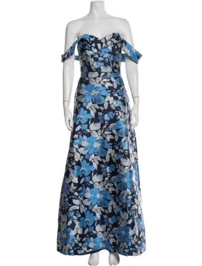 Pre-owned Aidan Mattox Floral Print Long Dress In Blue