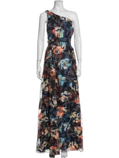 Pre-owned Aidan Mattox Floral Print Long Dress In Blue