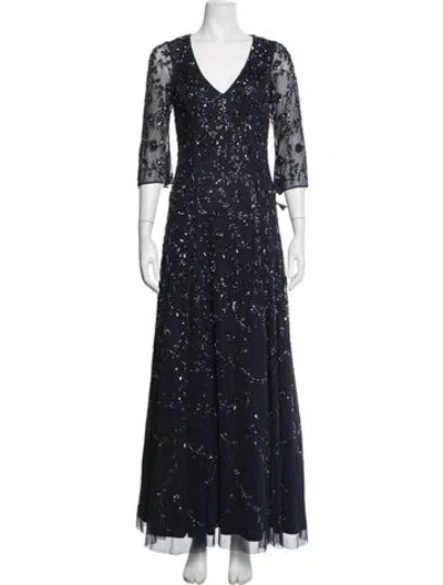 Pre-owned Aidan Mattox Floral Print Long Dress In Blue