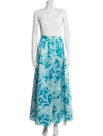 Pre-owned Aidan Mattox Floral Print Long Dress In Blue