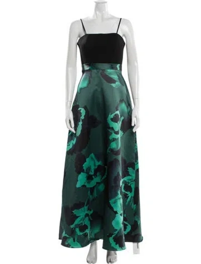 Pre-owned Aidan Mattox Floral Print Long Dress In Green