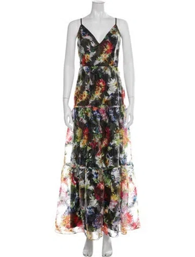 Pre-owned Aidan Mattox Floral Print Long Dress In Multicolor