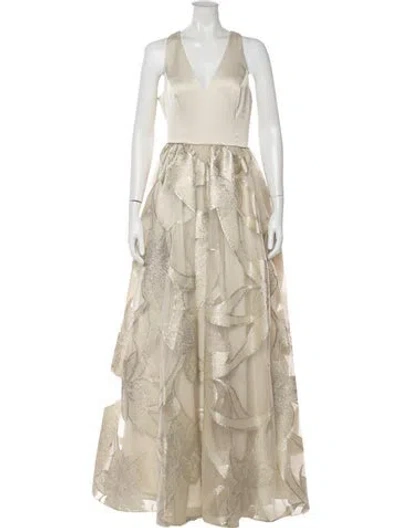 Pre-owned Aidan Mattox Floral Print Long Dress In Neutral