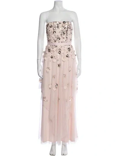 Pre-owned Aidan Mattox Floral Print Long Dress In Pink