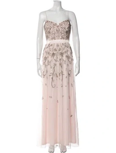 Pre-owned Aidan Mattox Floral Print Long Dress In Pink