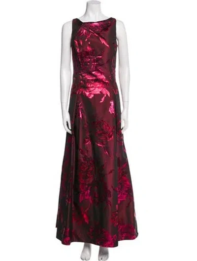 Pre-owned Aidan Mattox Floral Print Long Dress In Red